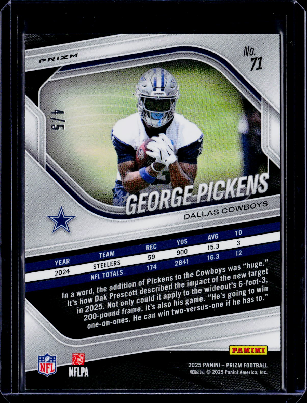 2025 Panini Prizm George Pickens Gold Vinyl 4/5