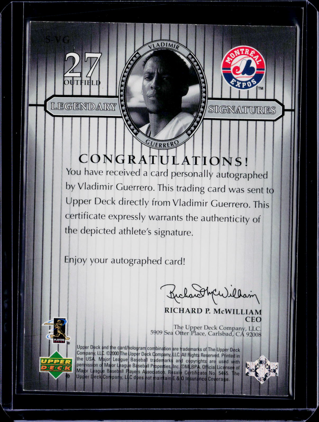 2000 Upper Deck Legends Vladimir Guerrero Legendary Signatures Auto