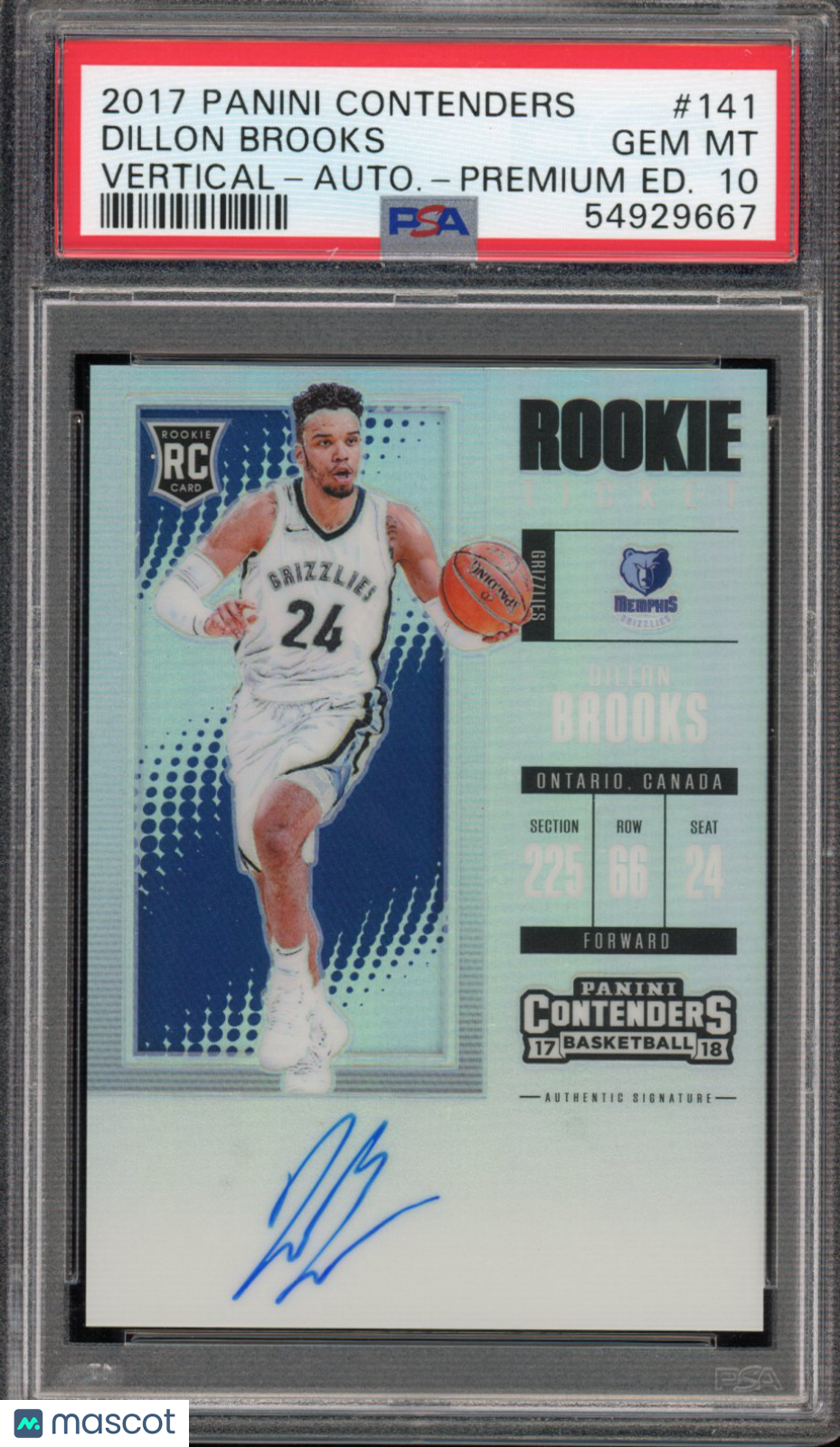 2017 Contenders Dillon Brooks Vertical Premium Edition Rookie Auto PSA 10 RC