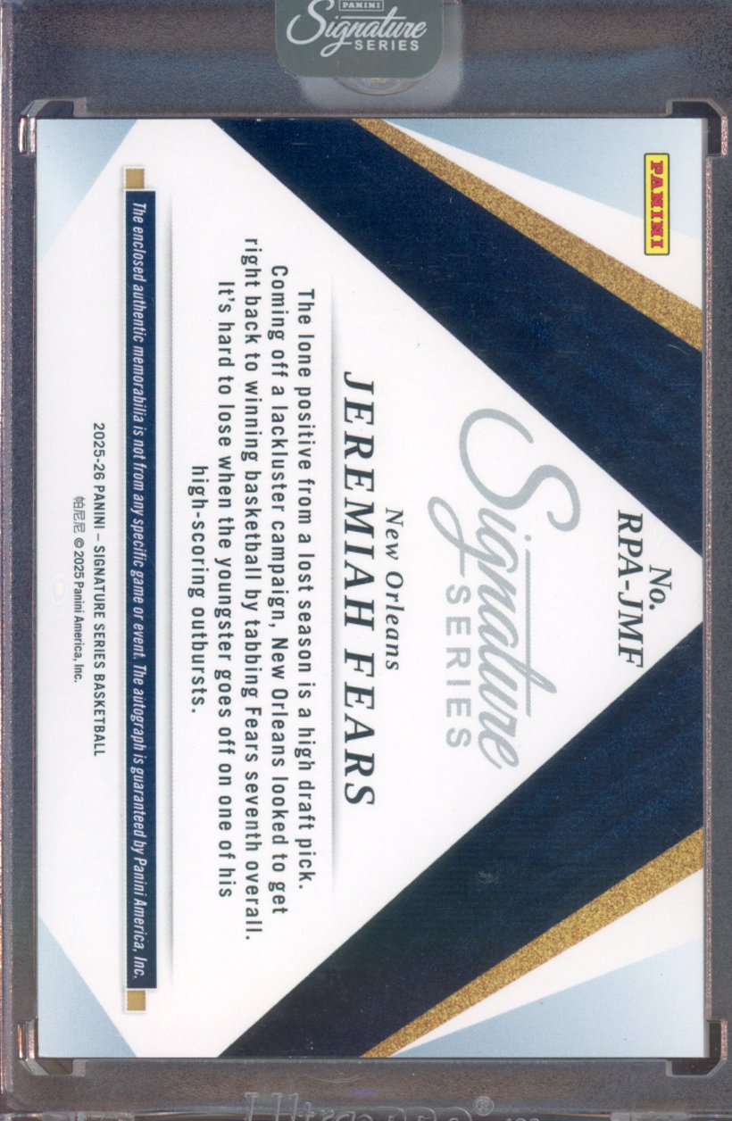 2025-26 Signature Series Jeremiah Fears Rookie Patch Auto RPA 42/49 RC