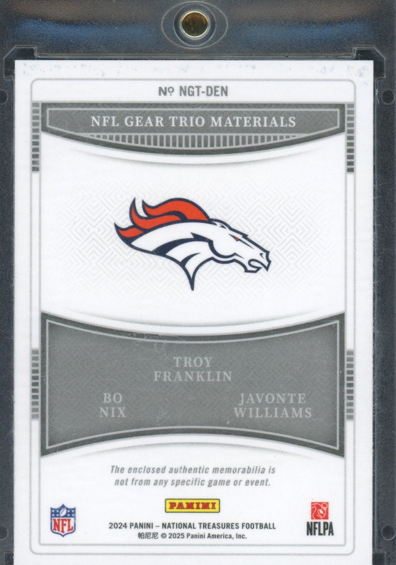 2024 Panini National Treasures Bo Nix / Troy Franklin / Javonte Williams Triple Patch 5/10