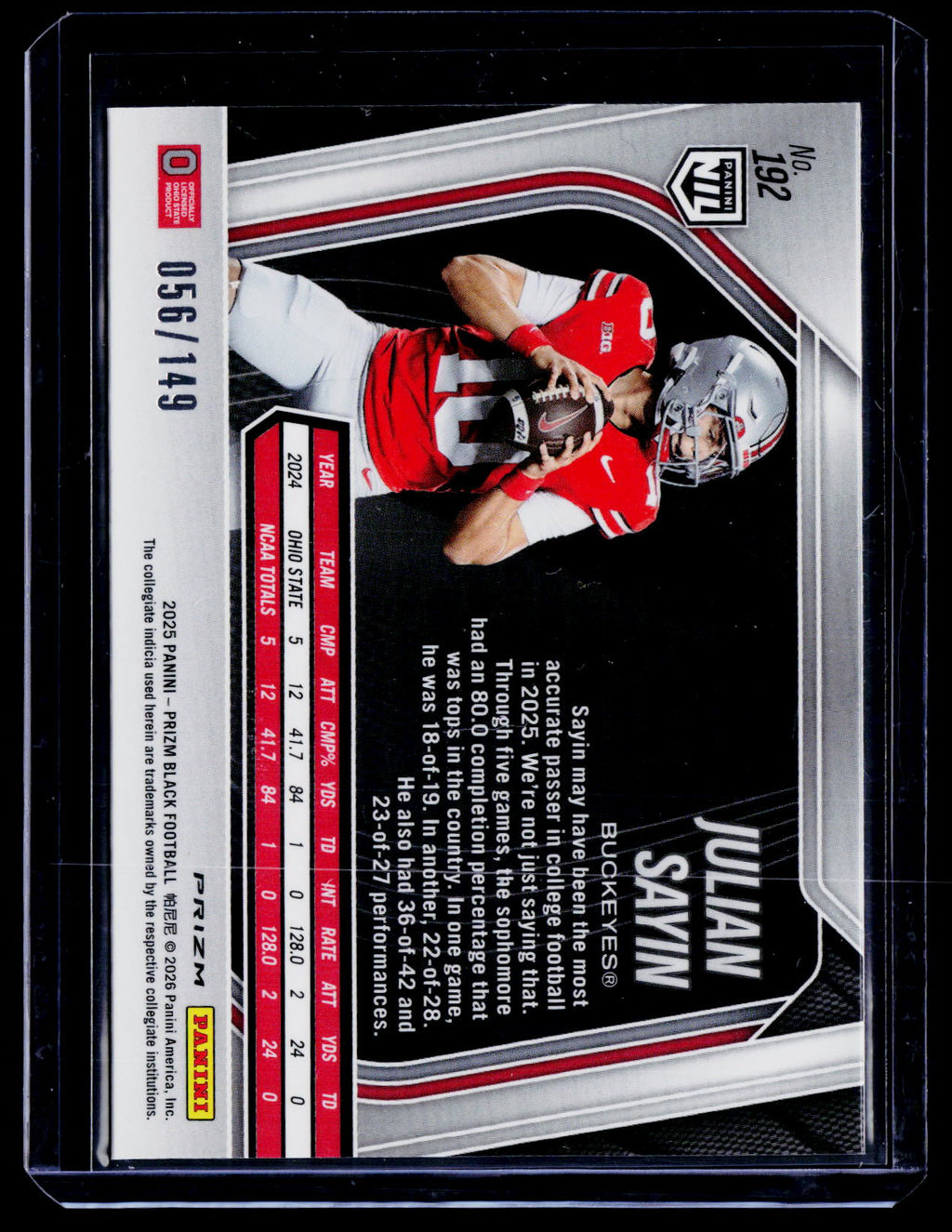 2025 Prizm Black Julian Sayin Purple Cracked Ice 56/149