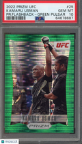 2022 Panini Prizm UFC Prizm Flashback Kamaru Usman #25 PR. Flashback Green Pulsar PSA 10
