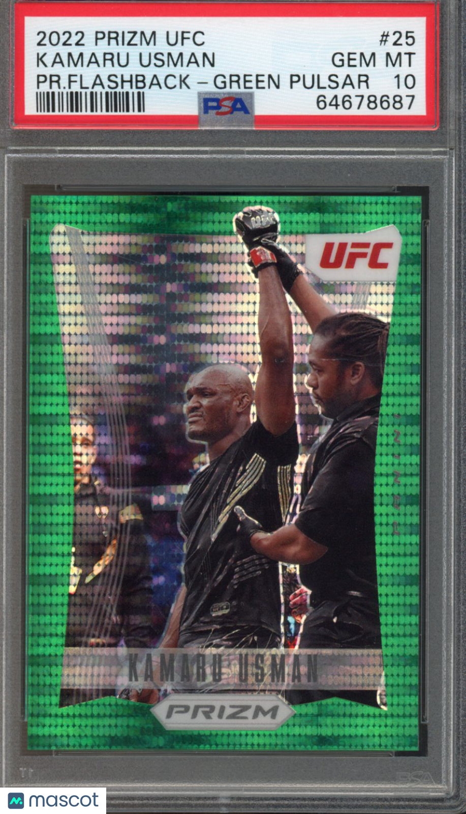 2022 Panini Prizm UFC Prizm Flashback Kamaru Usman #25 PR. Flashback Green Pulsar PSA 10