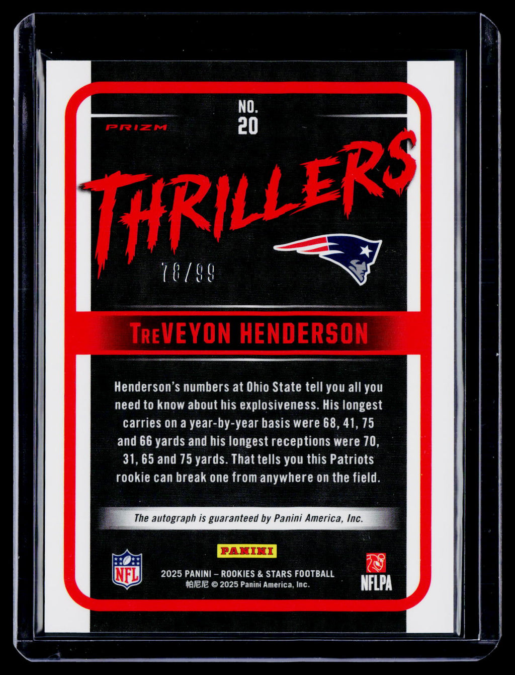 2025 Rookies & Stars TreVeyon Henderson Rookie Trillers Auto 78/99 RC
