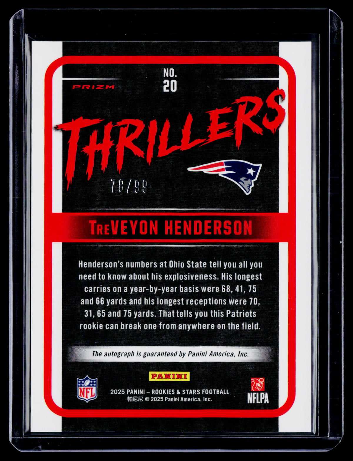 2025 Rookies & Stars TreVeyon Henderson Rookie Trillers Auto 78/99 RC