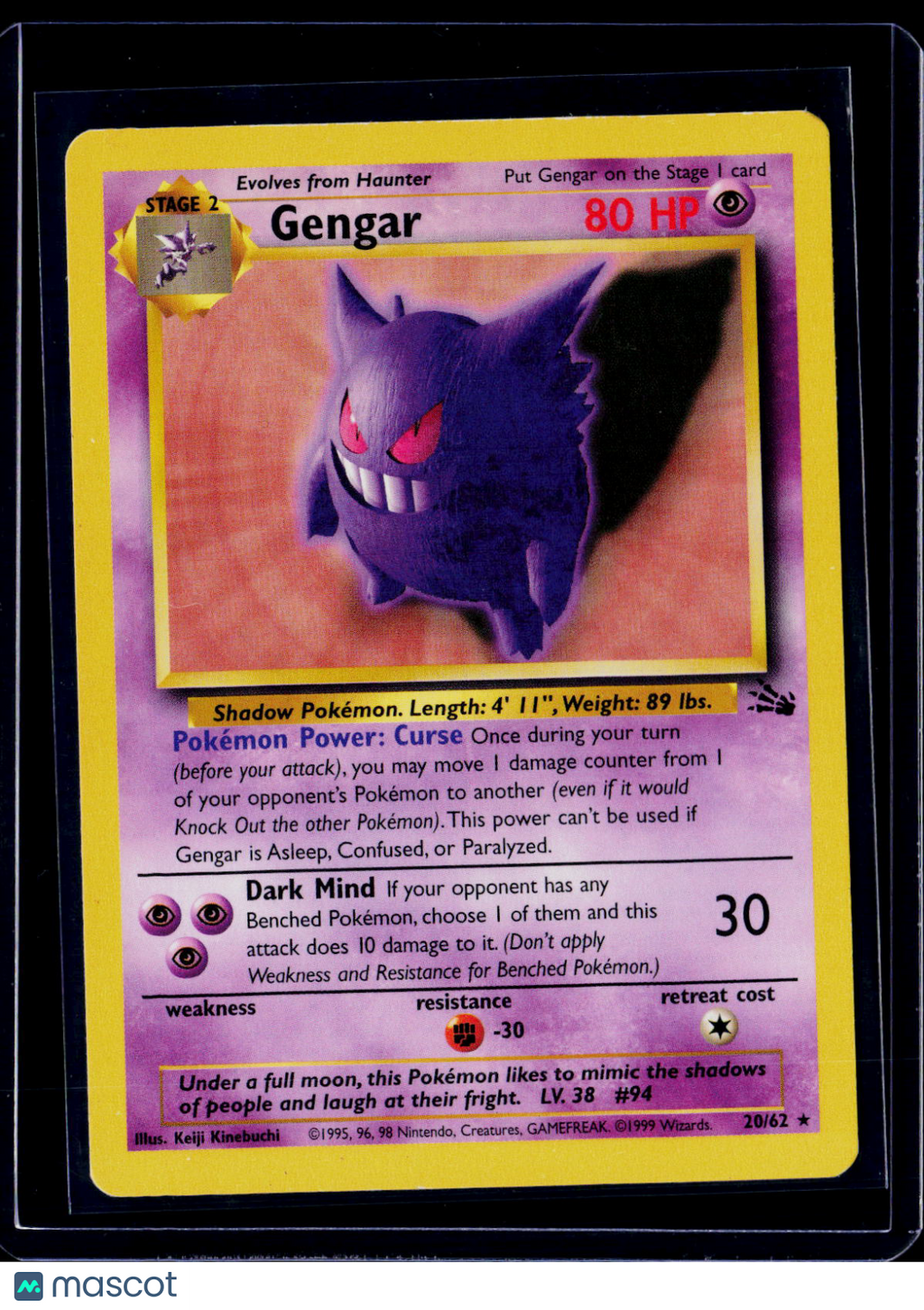 Pokemon Gengar Unlimited Fossil Non Holo 20 62