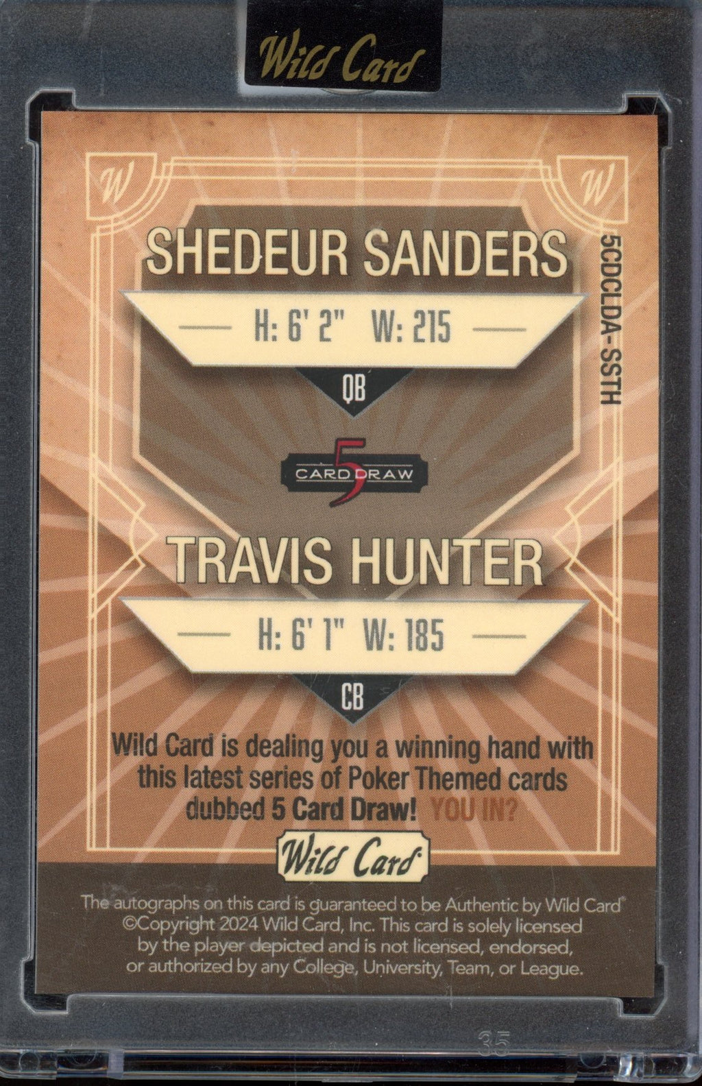 2024 Wild Card 5 Card Draw Shedeur Sanders Travis Hunter Dual Auto 1/1 PRC