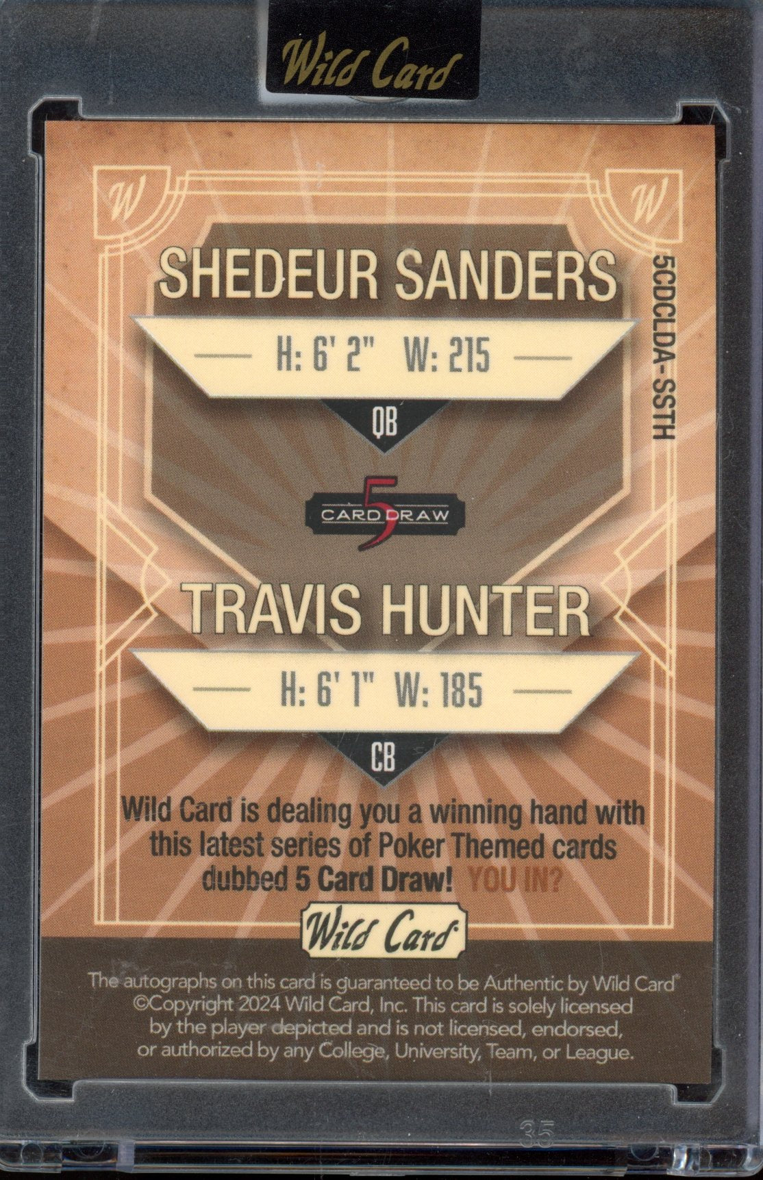 2024 Wild Card 5 Card Draw Shedeur Sanders Travis Hunter Dual Auto 1/1 PRC