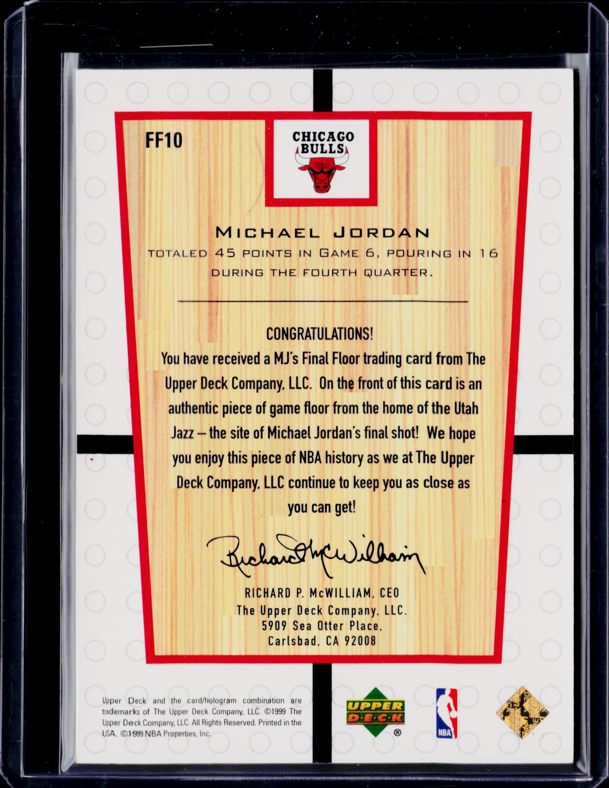 2000 Upper Deck Michael Jordan MJs Final Floor Patch