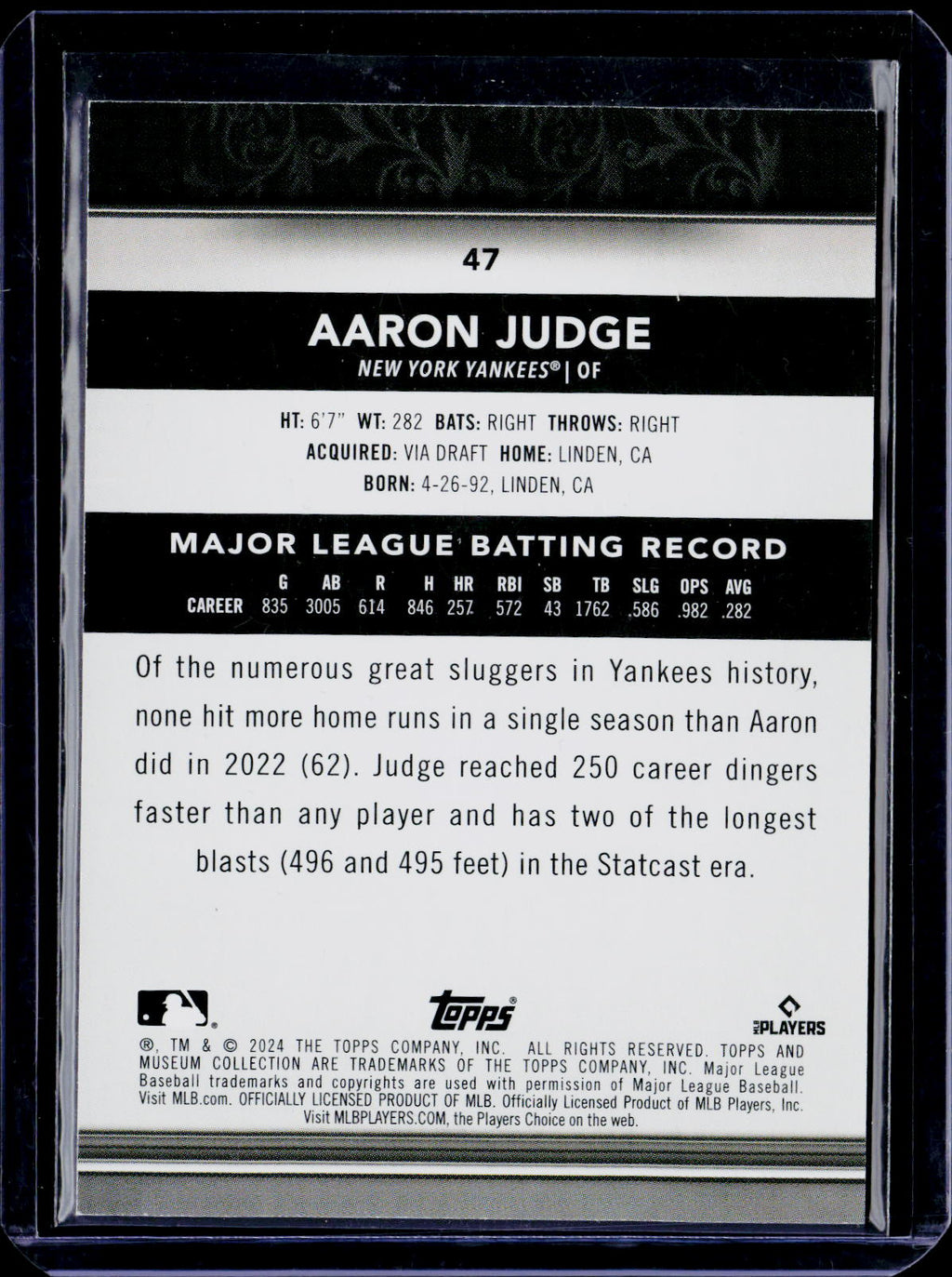 2024 Topps Museum Collection Aaron Judge Gold /199