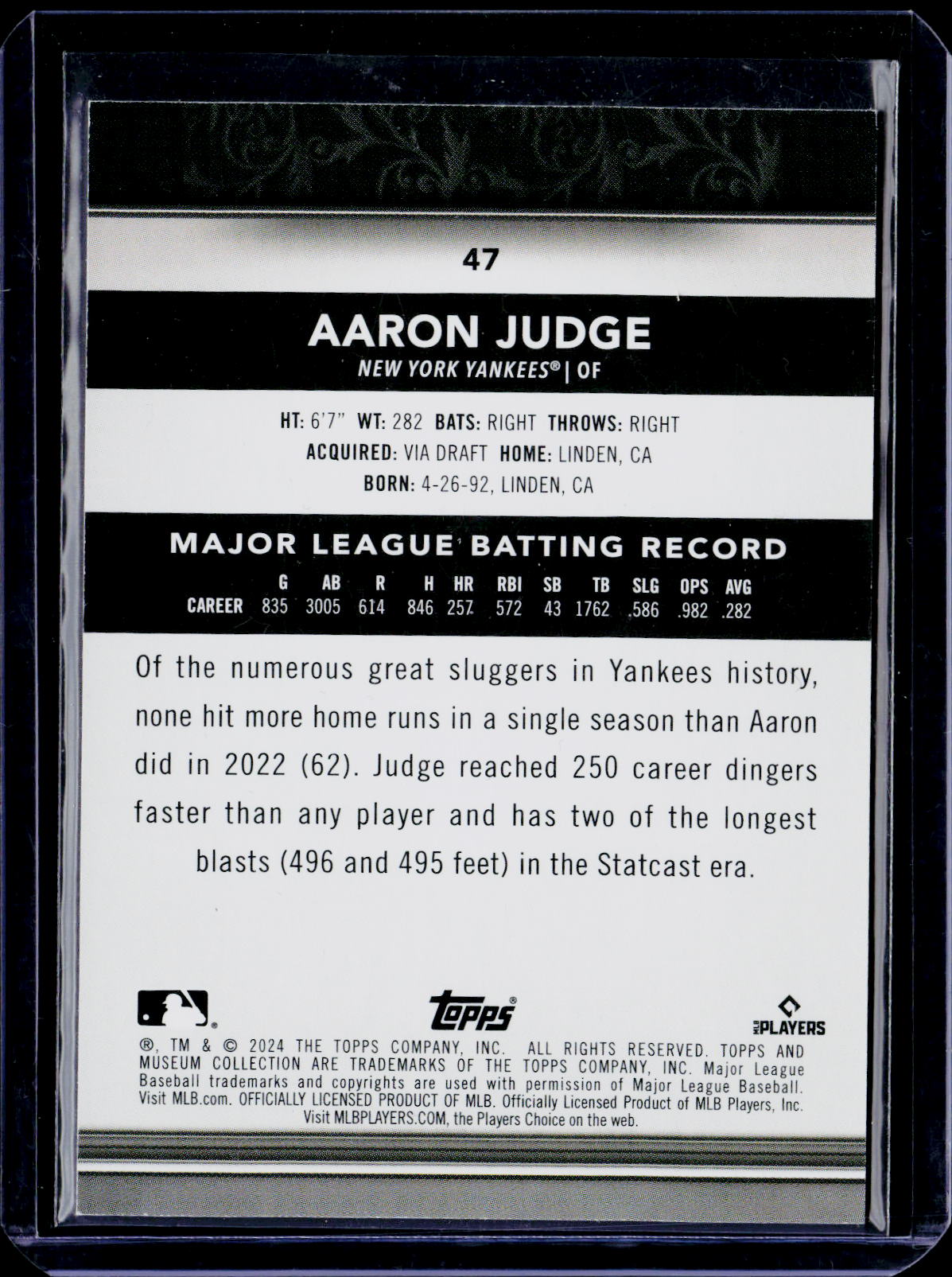 2024 Topps Museum Collection Aaron Judge Gold /199