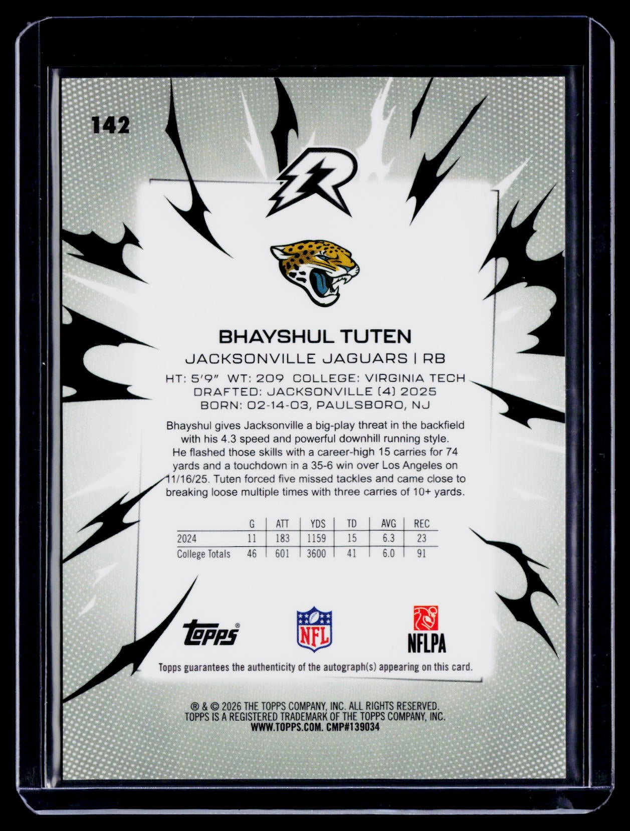 2025 Topps Resurgence Bhayshul Tuten Rookie Black & White Auto 151/375 RC