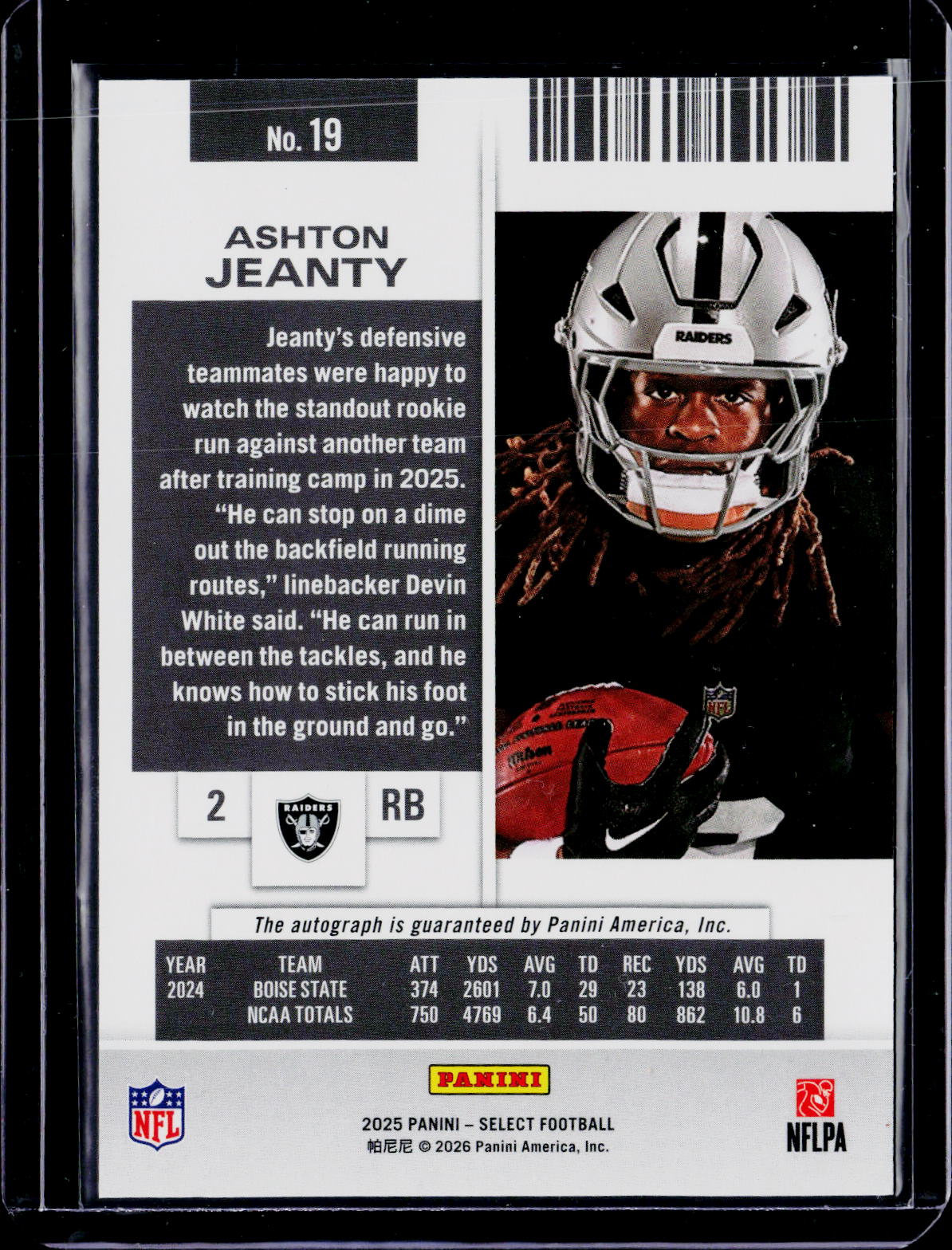 2025 Select Ashton Jeanty Contenders Rookie Ticket Auto RC