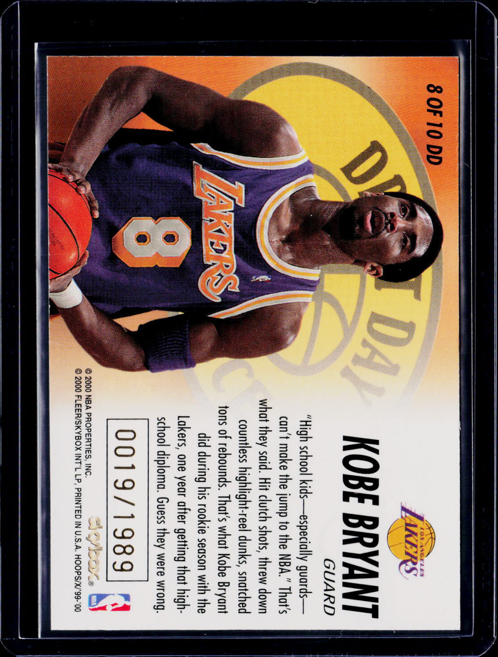 2000 Skybox Kobe Bryant Draft Day Dominance 0019/1989