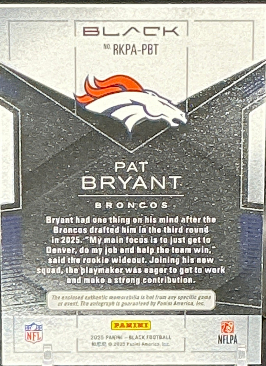 2025 Panini Black Pat Bryant RPA 86/249