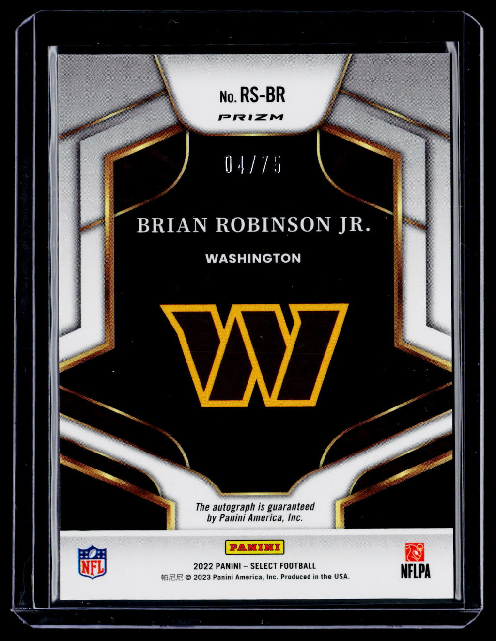 2022 Select Brian Robinson Jr. Rookie Blue Auto 4/75 RC