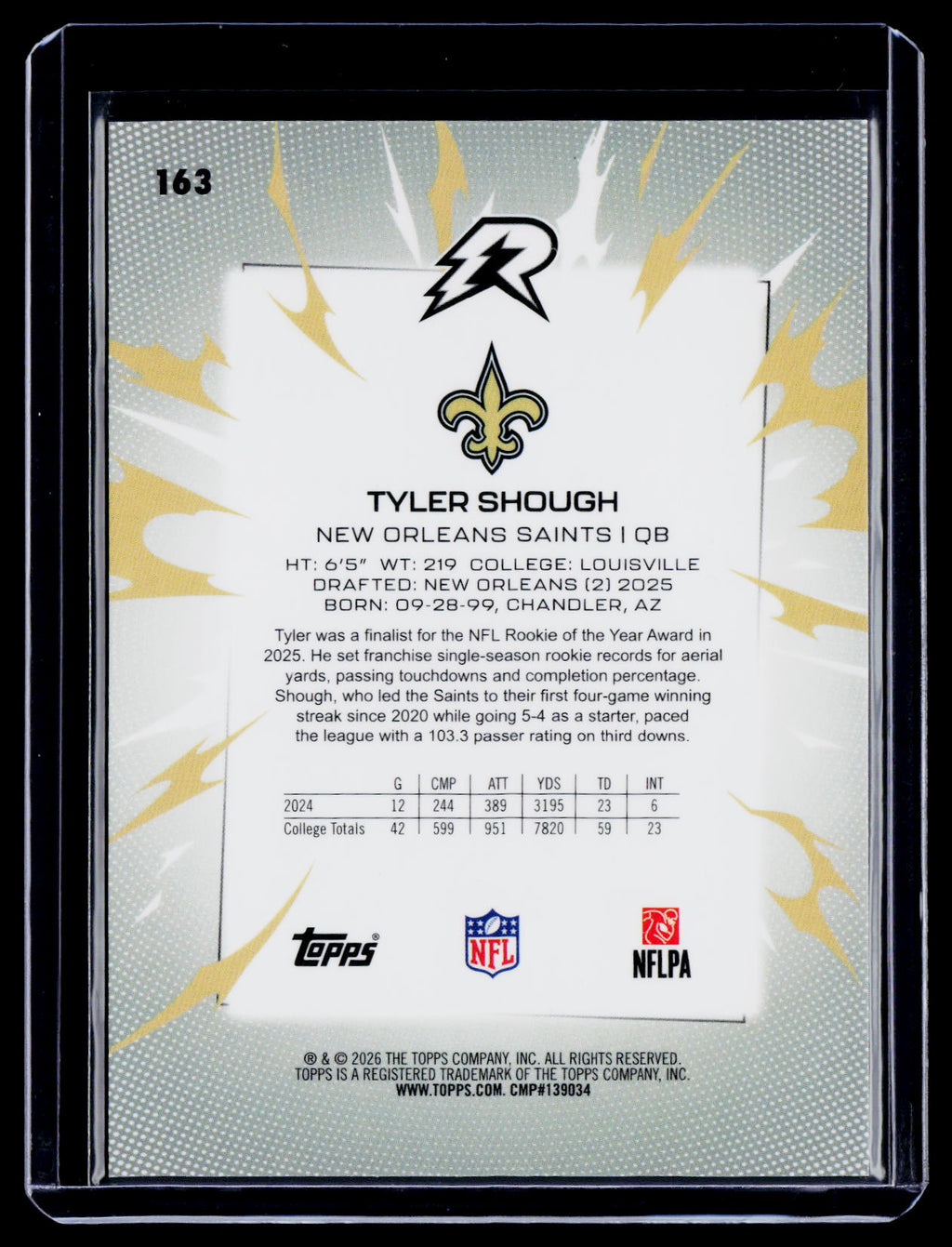 2025 Topps Resurgence Tyler Shough Rookie Pink Power Surge 8/10 RC