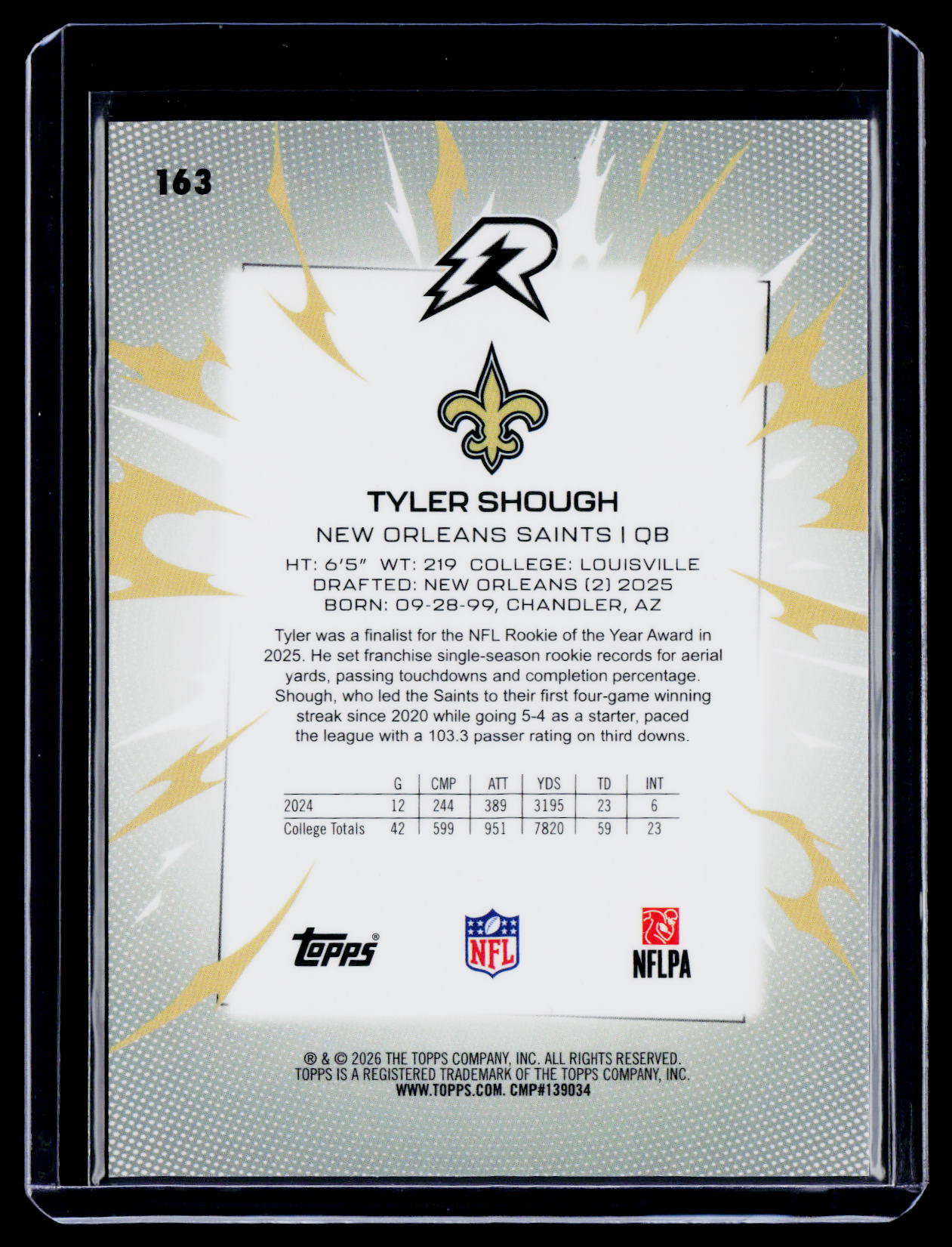 2025 Topps Resurgence Tyler Shough Rookie Pink Power Surge 8/10 RC