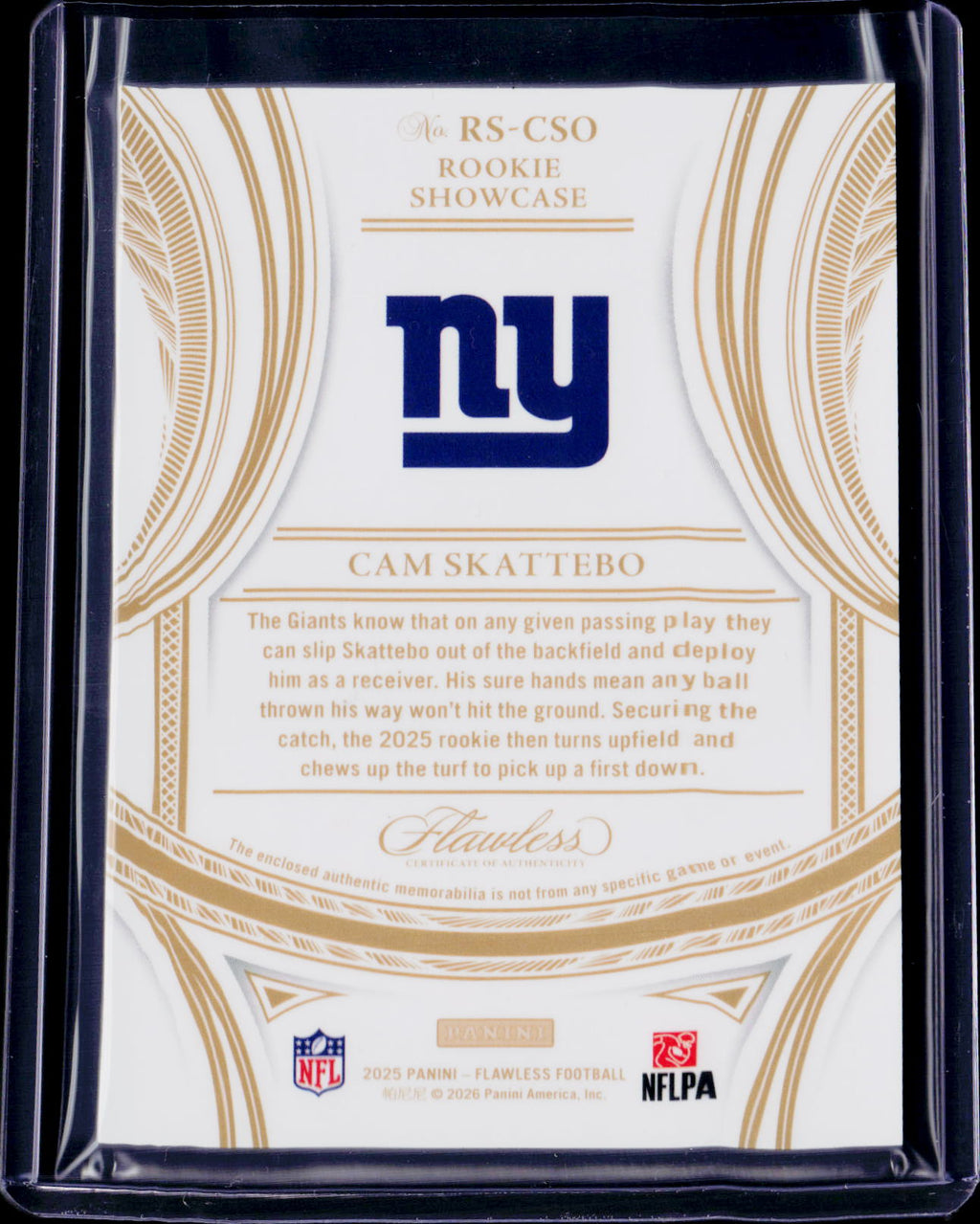 2025 Flawless Cam Skattebo Rookie Showcase Patch /25
