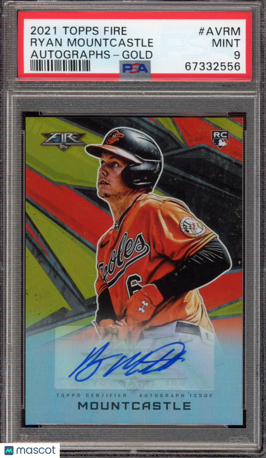 2021 Topps Fire Ryan Mountcastle Rookie Gold Auto 2/10 PSA 9 RC