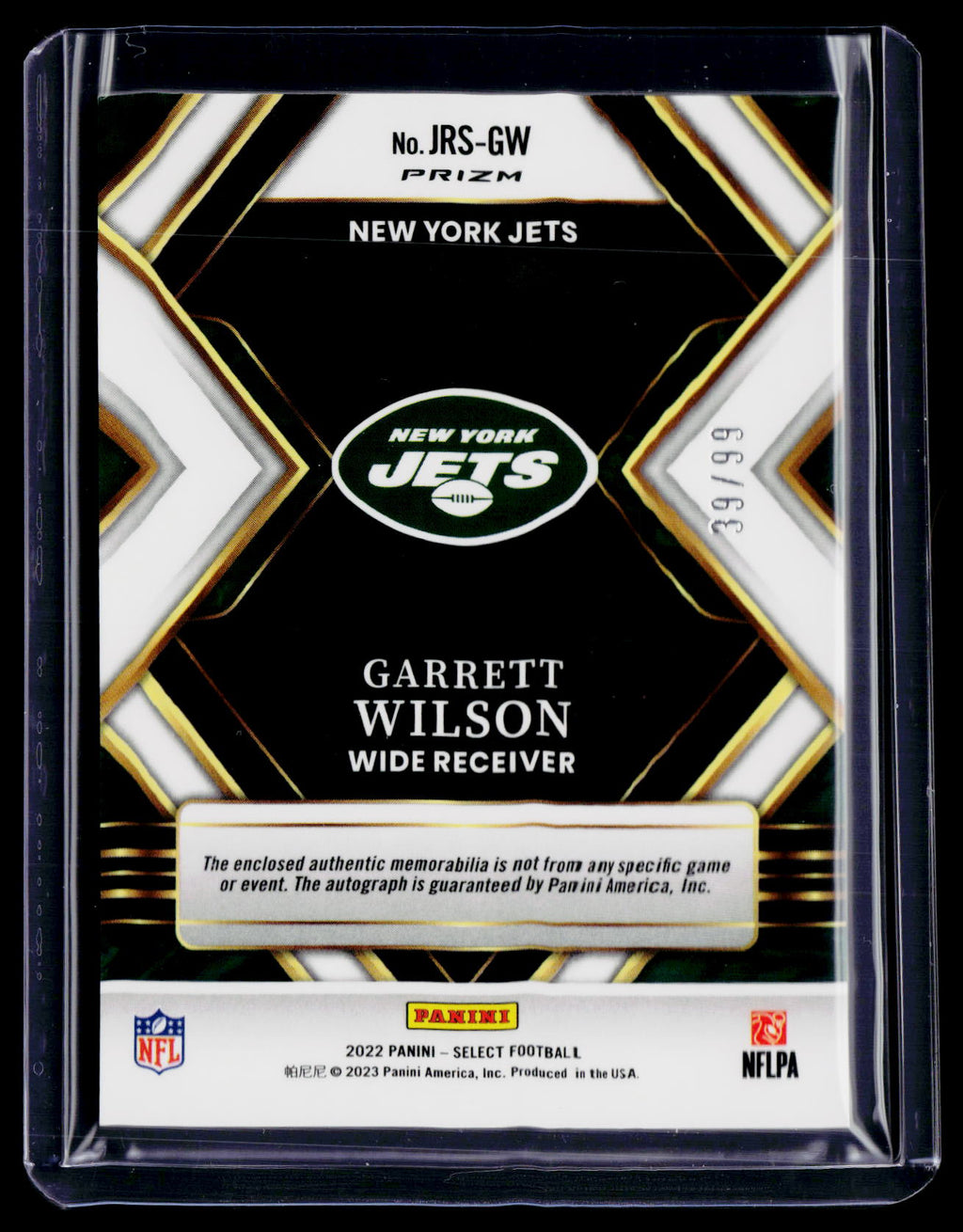 2022 Select Garrett Wilson Rookie Patch Auto RPA 39/99 RC