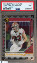 2024 Panini Clearly Donruss Christian McCaffrey Team Logos 1/7 PSA 9