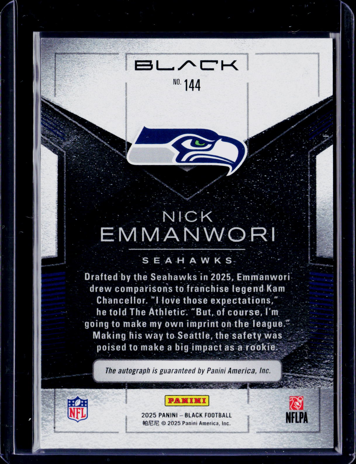 2025 Black Nick Emmanwori Rookie Auto 21/99 RC