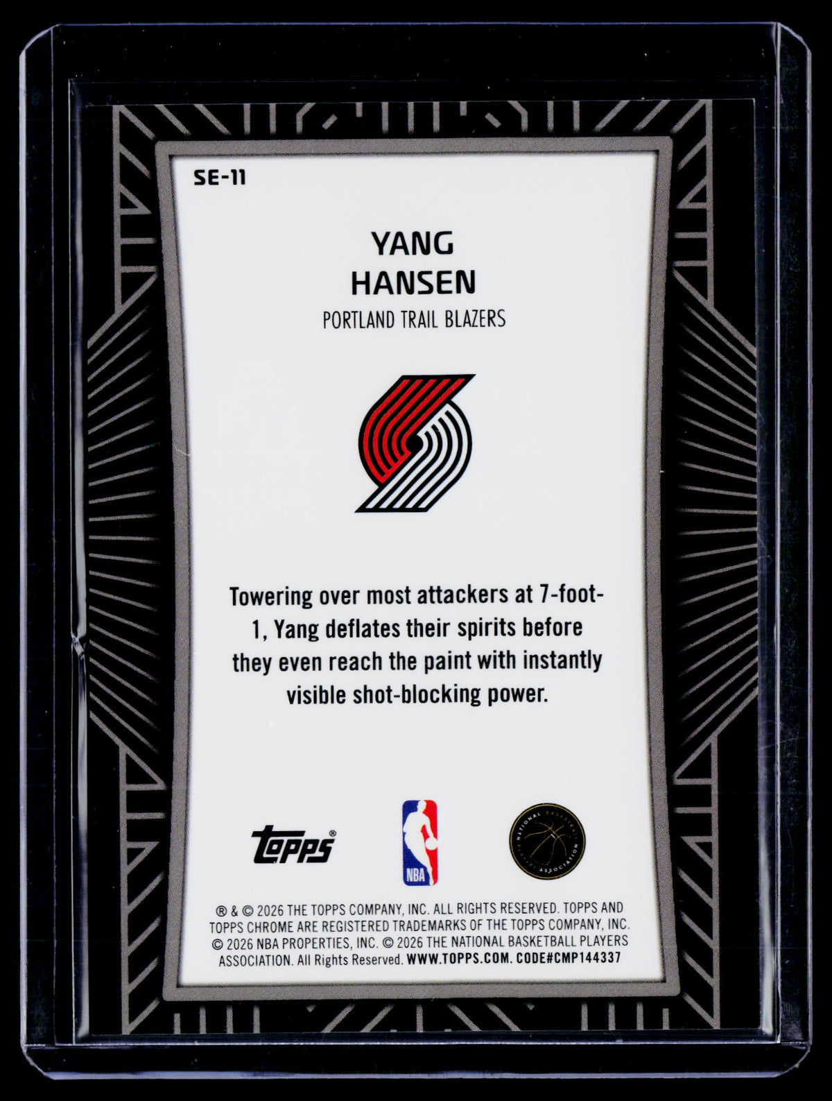 2025 Topps Chrome Update Yang Hansen Rookie Shadow Etch RC