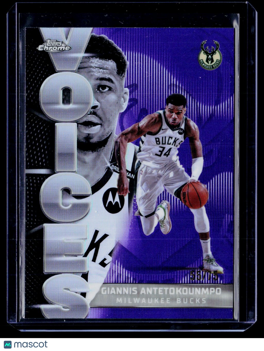 2025 Topps Chrome Update Giannis Antetokounmpo Voice Purple Refractor 55/75