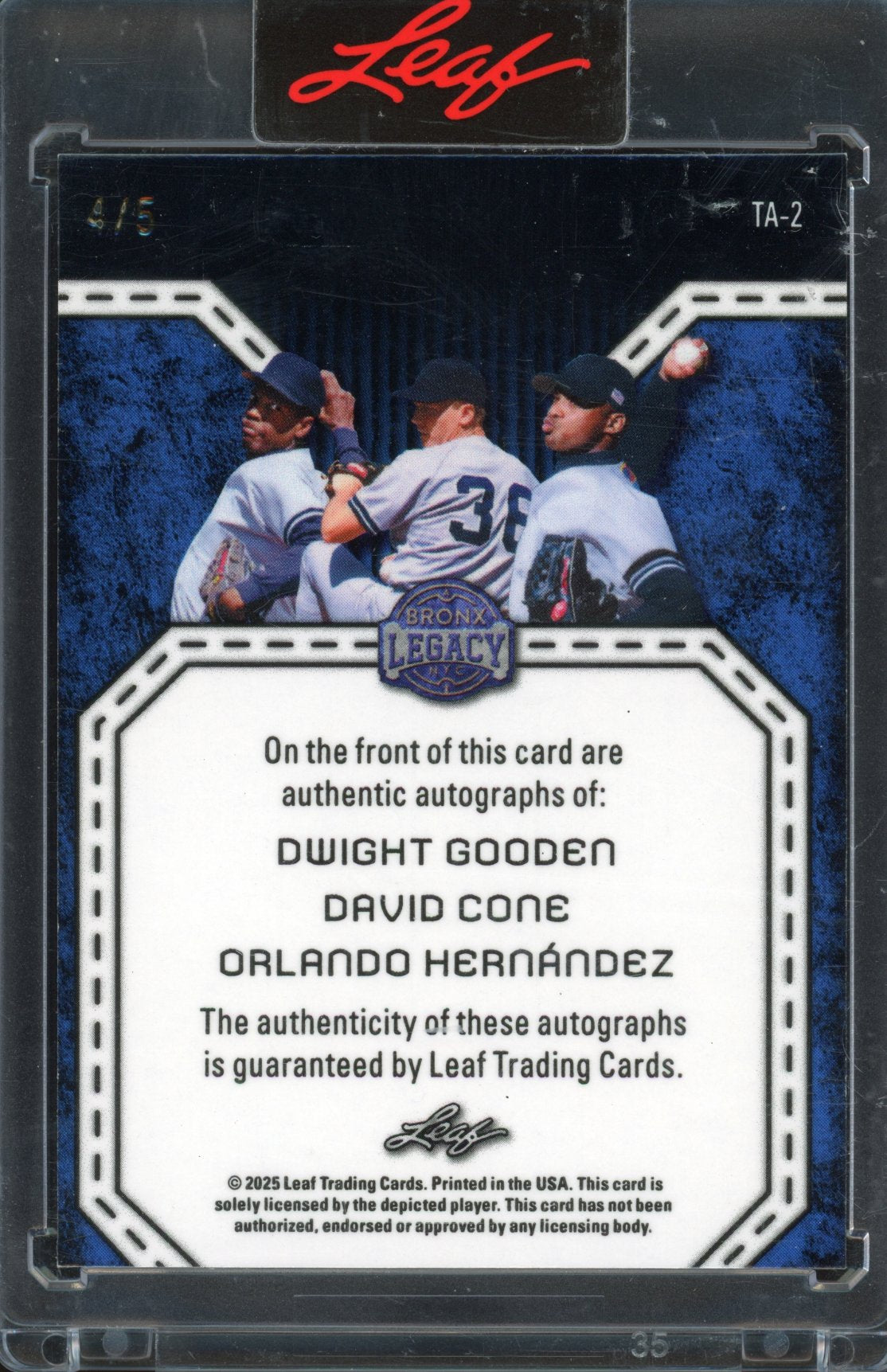 2025 Leaf Bronx Legacy Dwight Gooden David Cone Orlando Hernandez Triple Auto 4/5