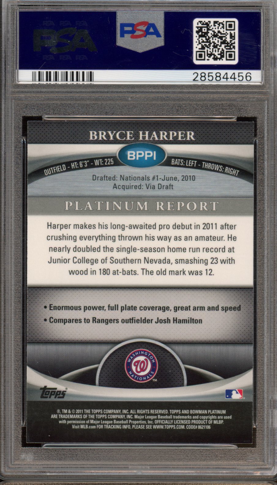 2011 Bowman Platinum Bryce Harper Prospects X-Fractor PSA 9