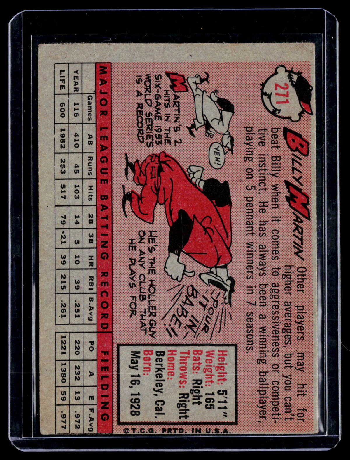 1958 Topps Billy Martin 271 Poor Condition