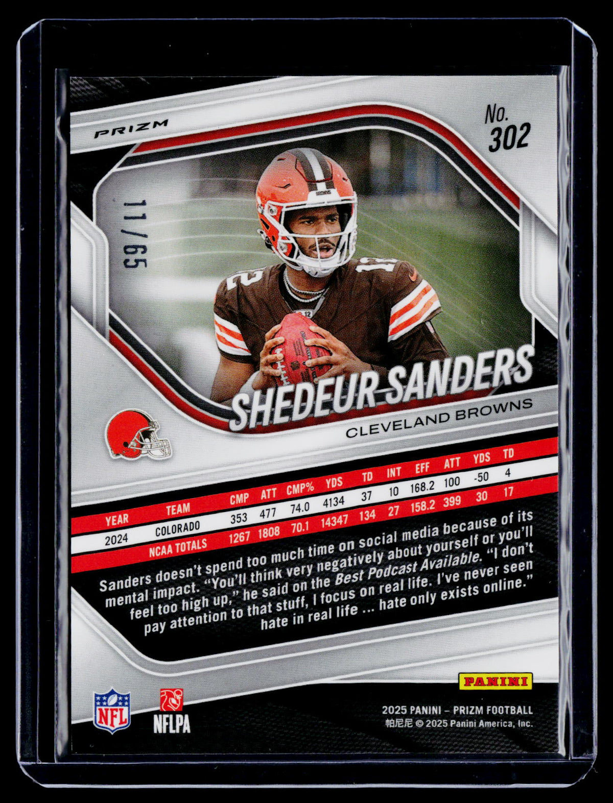 2025 Prizm Shedeur Sanders Rookie Orange Wave 11/65 RC