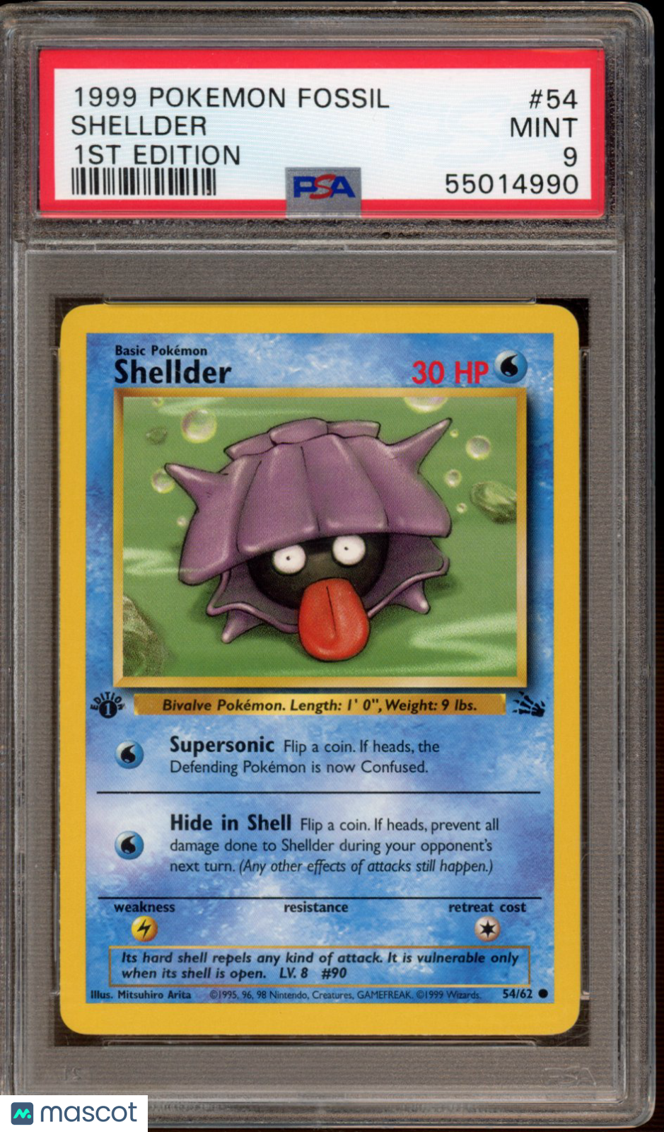 1999 Pokemon Fossil Shellder 1st Edition PSA 9