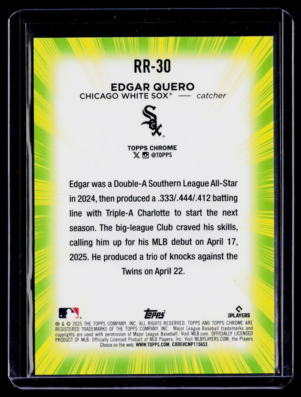 2026 Topps Chrome Edgar Quero Rookie Radiating Rookie RC