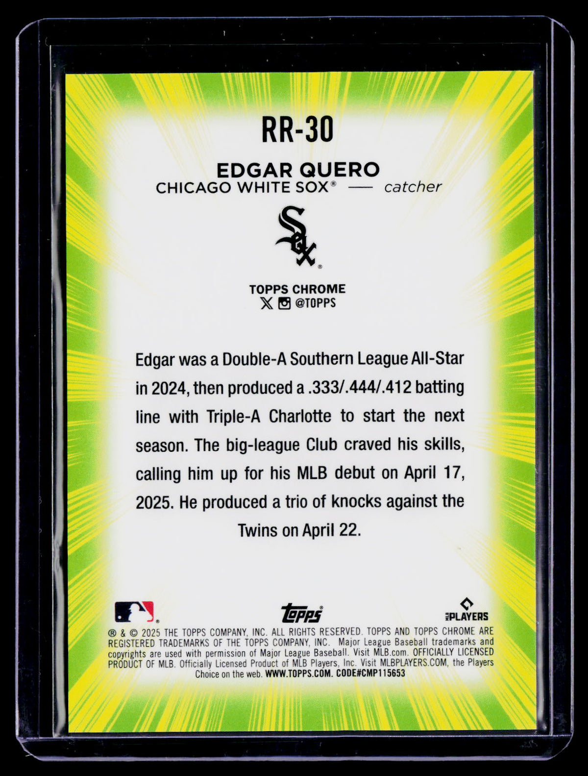 2026 Topps Chrome Edgar Quero Rookie Radiating Rookie RC