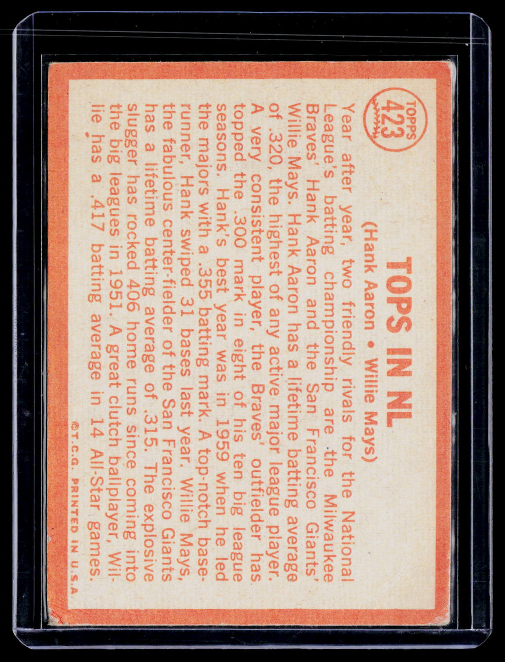 1964 Topps in NL Hank Aaron Willie Mays 423 Poor Condition B