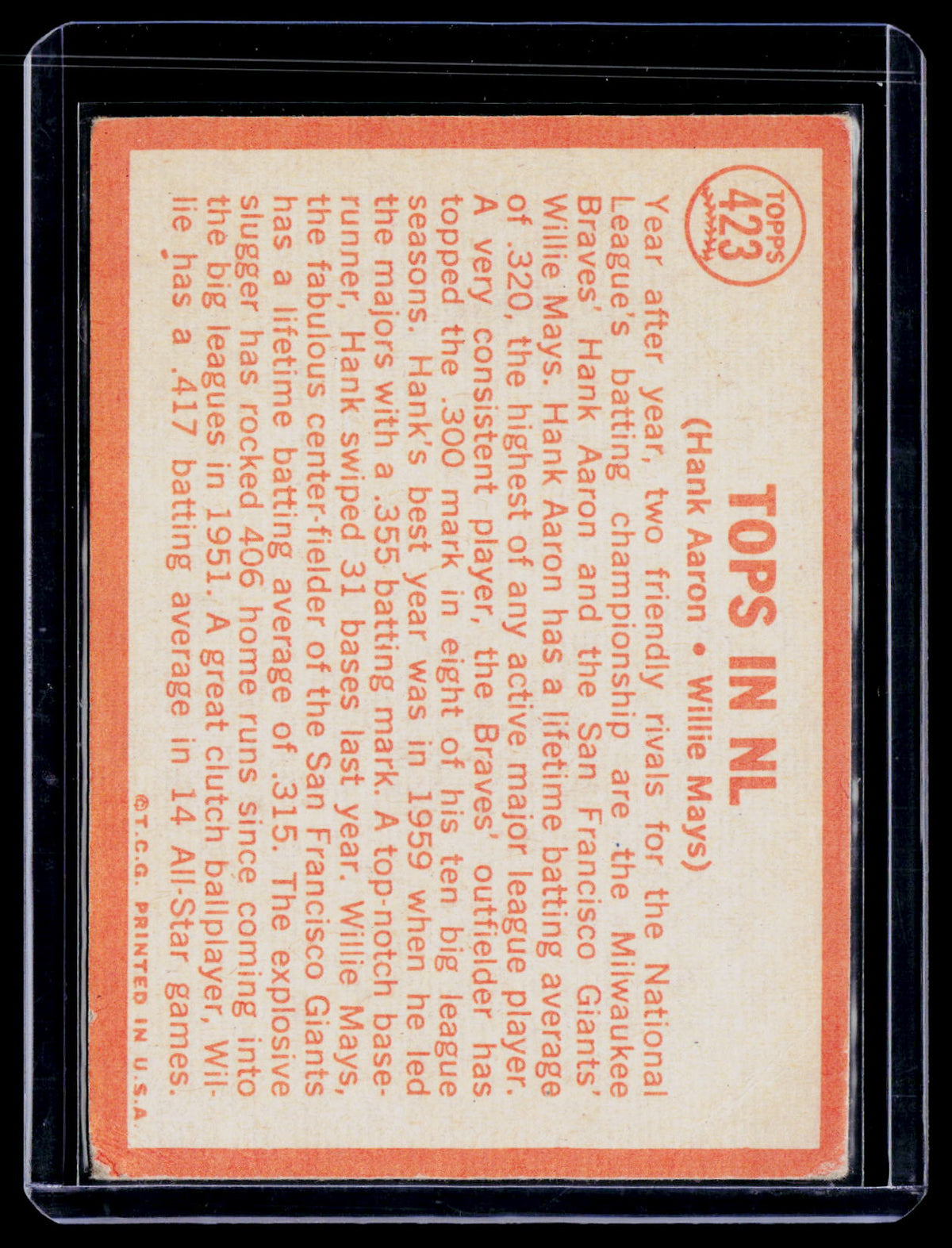 1964 Topps in NL Hank Aaron Willie Mays 423 Poor Condition B