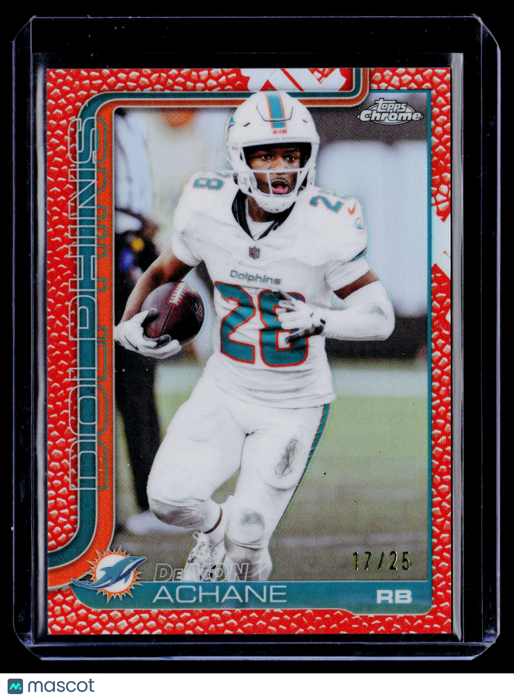 2025 Topps Chrome DeVon Achane Orange Football Leather 17/25