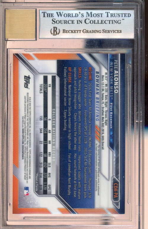 2016 Bowman chrome Draft Pete Alonso Auto BGS 9
