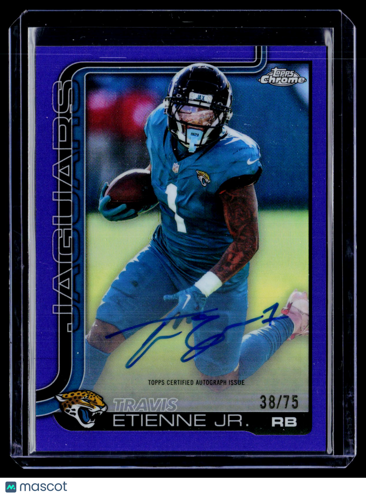 2025 Topps Chrome Travis Etienne Jr. Purple Refractor Auto 38/75