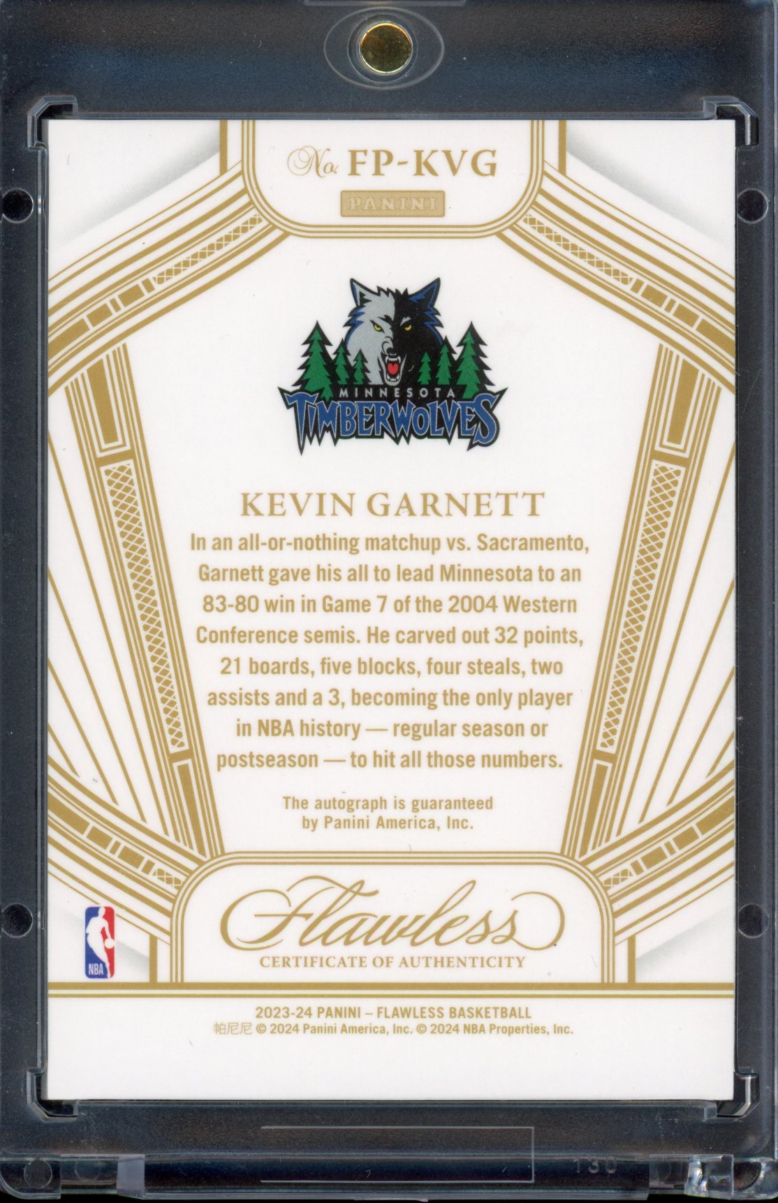 2023 Flawless Kevin Garnett Flawless Performances Gold Auto 08/10