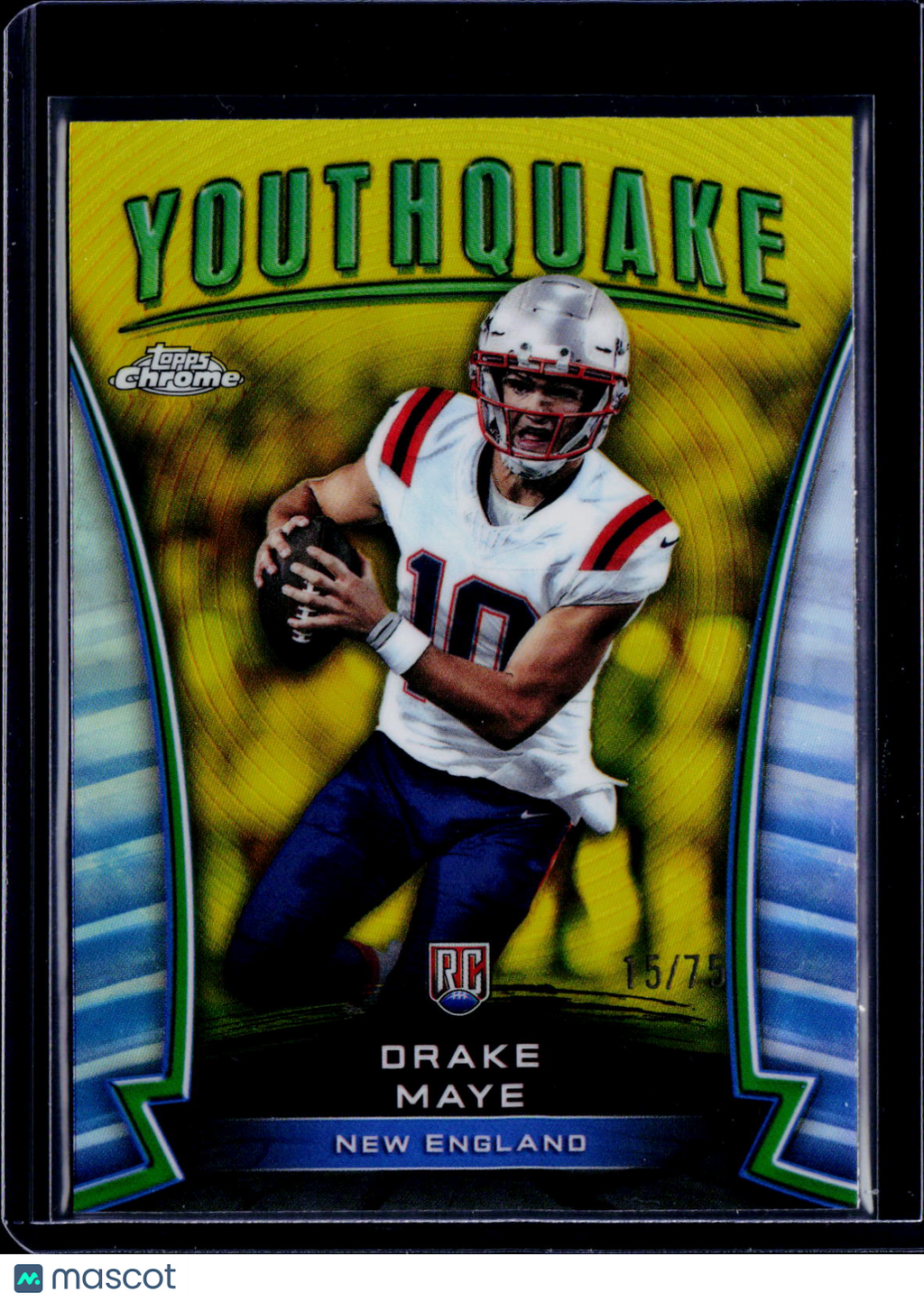 2025 Topps Chrome Drake Maye Youthquake Yellow 15/75 RC