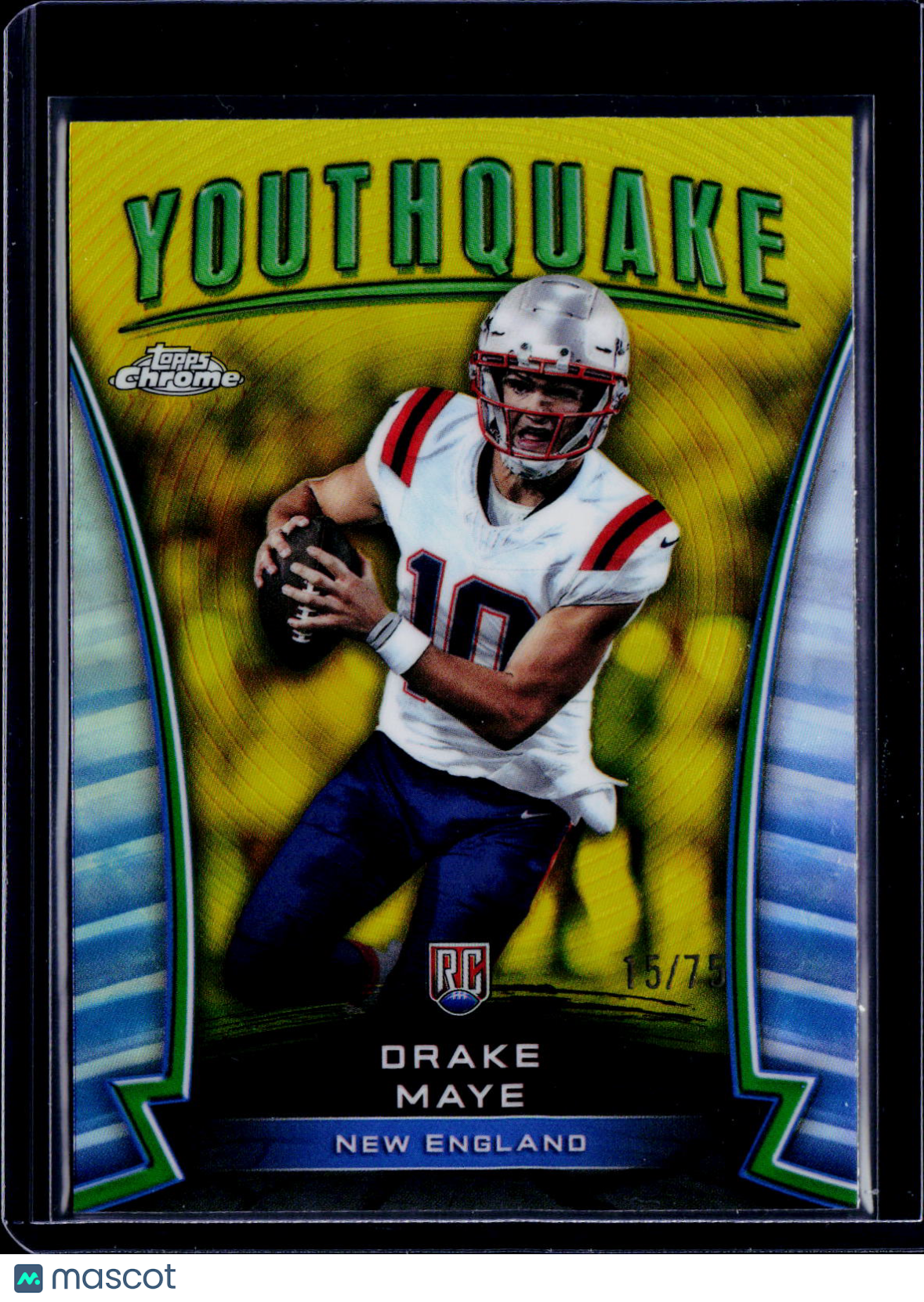 2025 Topps Chrome Drake Maye Youthquake Yellow 15/75 RC