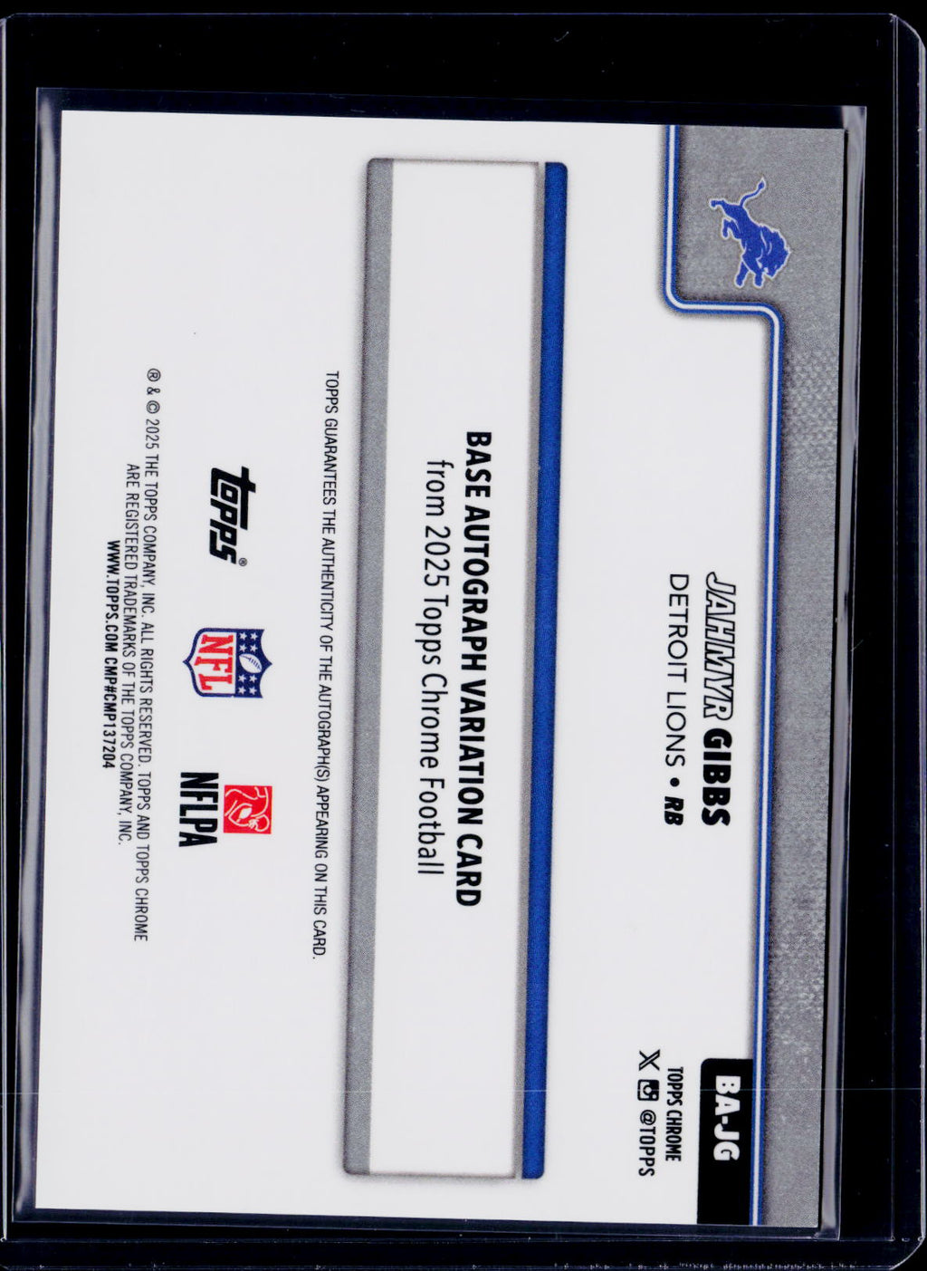 2025 Topps Chrome Jahmyr Gibbs Auqa Auto /199
