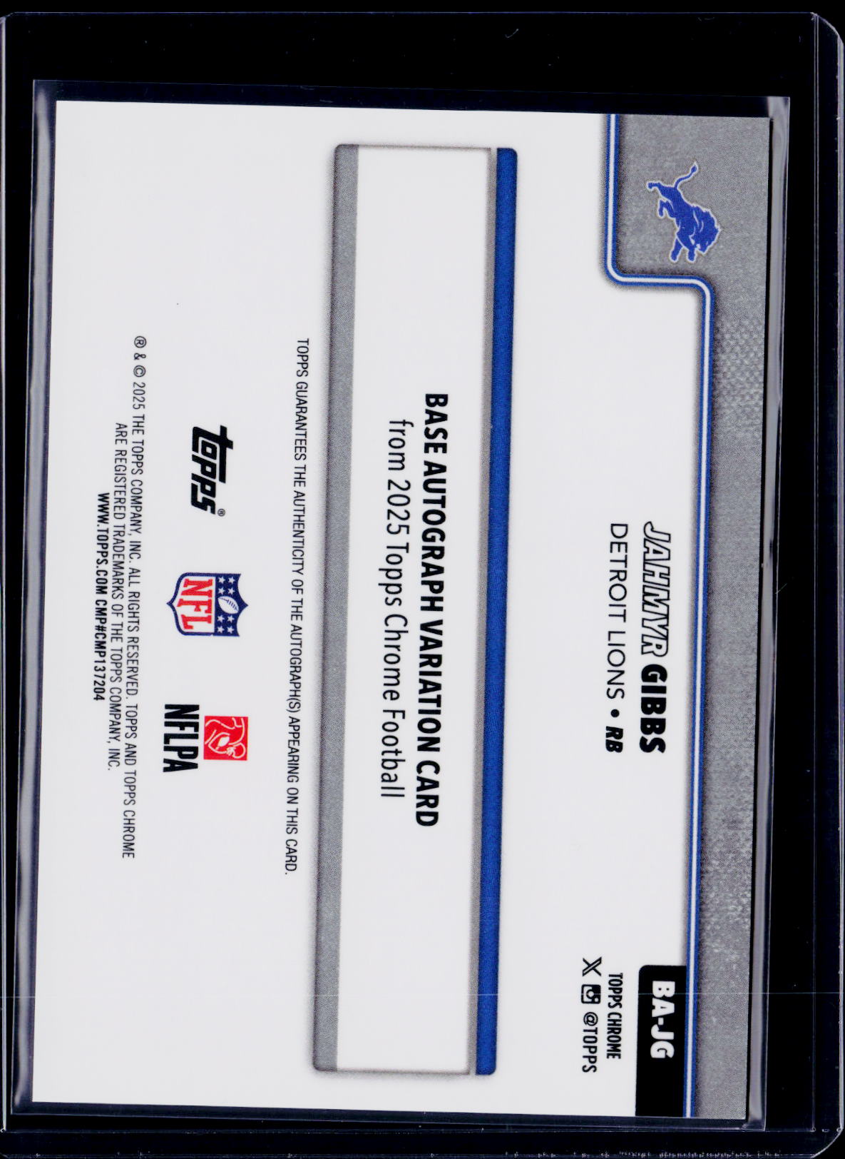 2025 Topps Chrome Jahmyr Gibbs Auqa Auto /199