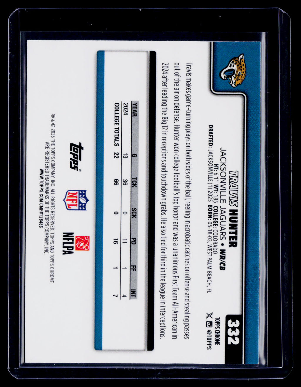 2025 Topps Chrome Travis Hunter Rookie Image Variation RC