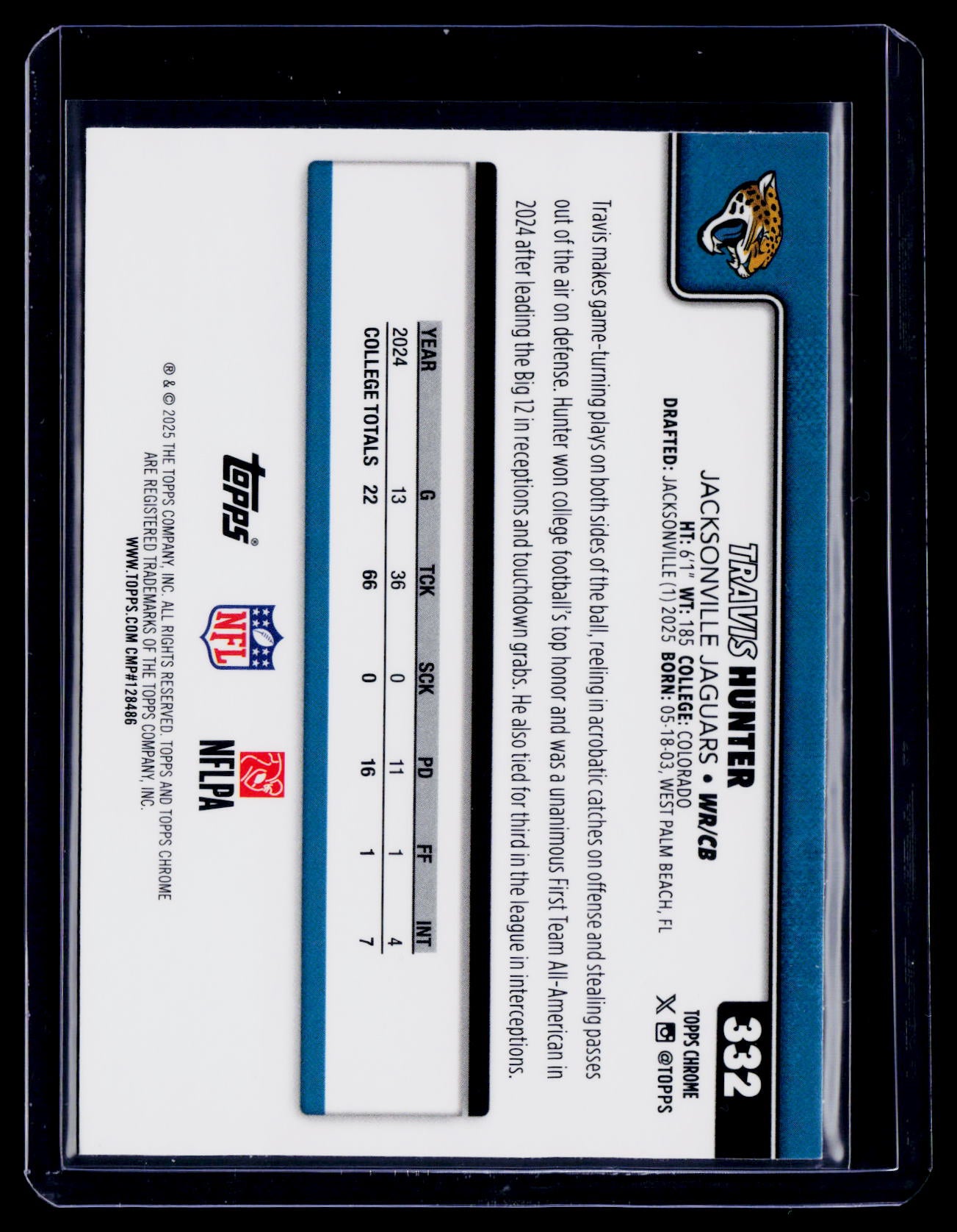2025 Topps Chrome Travis Hunter Rookie Image Variation RC