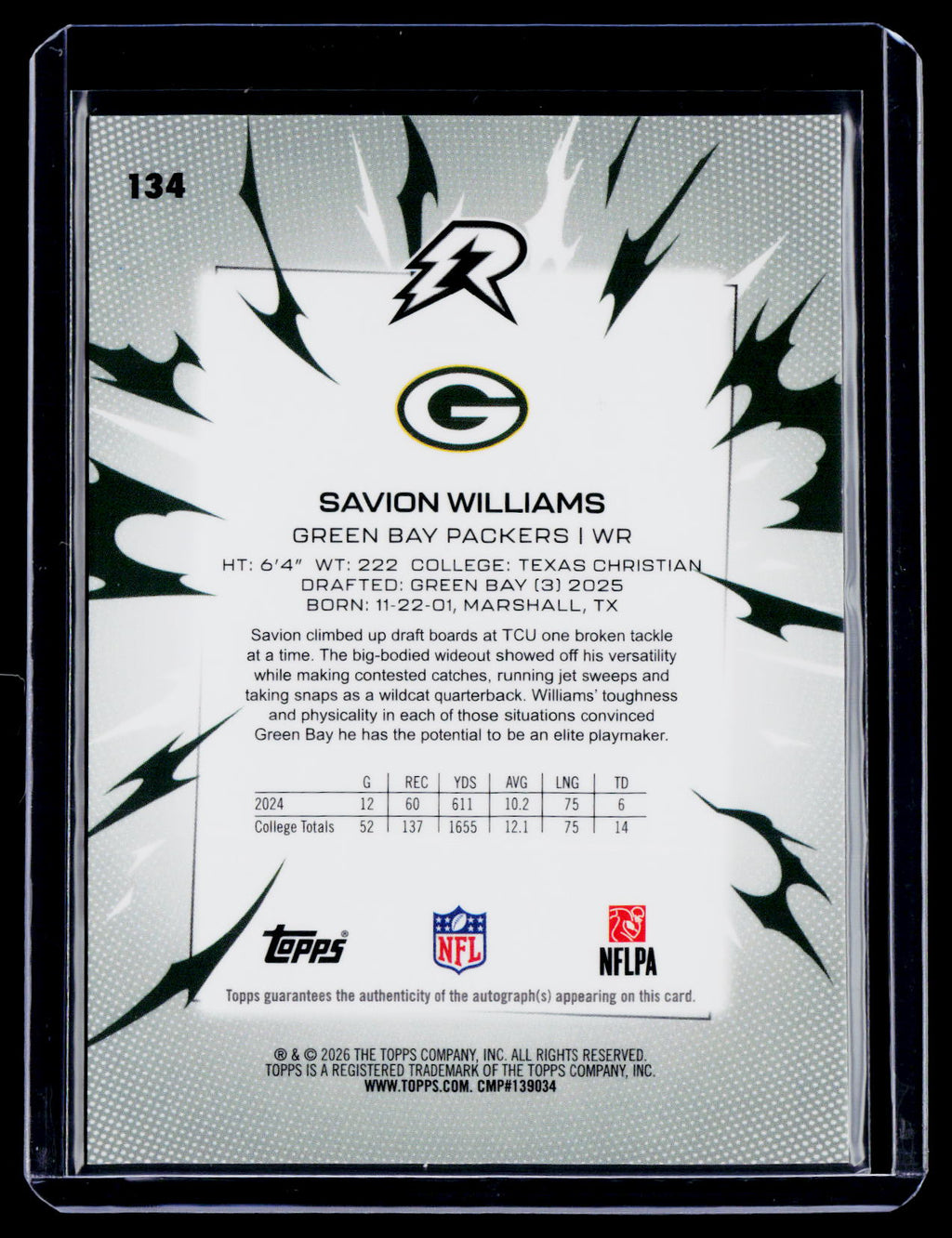 2025 Topps Resurgence Savion Williams Rookie Lime Green Surge Auto 14/15 RC